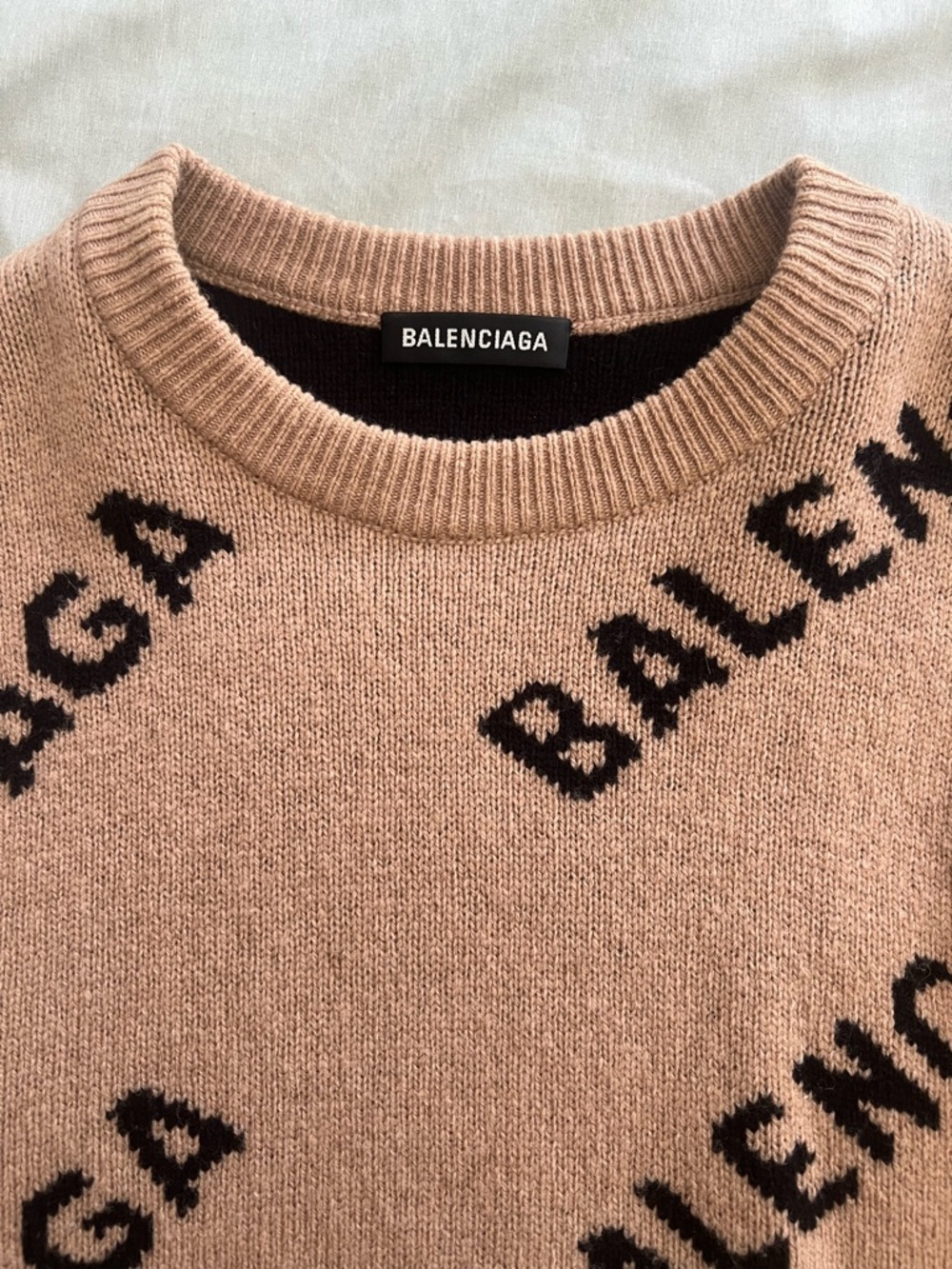 BALENCIAGA Brown Oversized Multi Logo Knit Sweater Sz Xs 547831